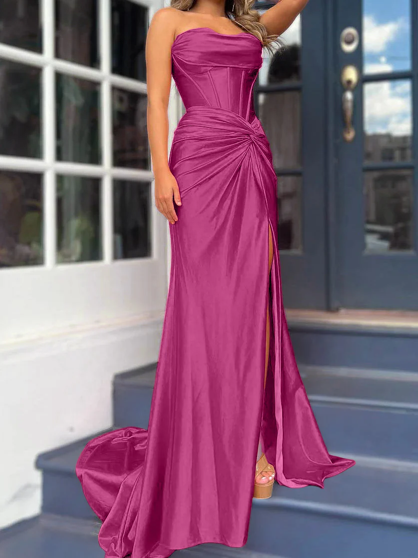 Sheath/Column Strapless Evening Dresses Sleeveless Floor-length With Split Side - Image 18