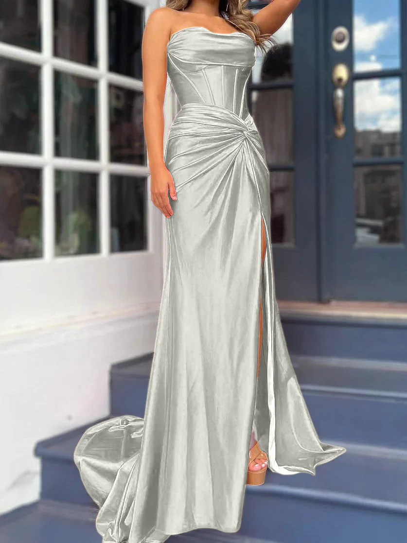 Sheath/Column Strapless Evening Dresses Sleeveless Floor-length With Split Side - Image 20
