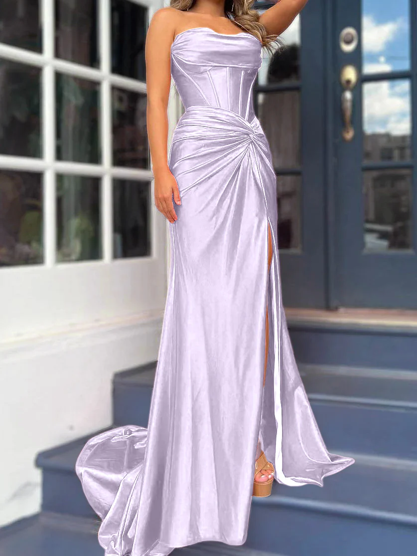 Sheath/Column Strapless Evening Dresses Sleeveless Floor-length With Split Side - Image 22