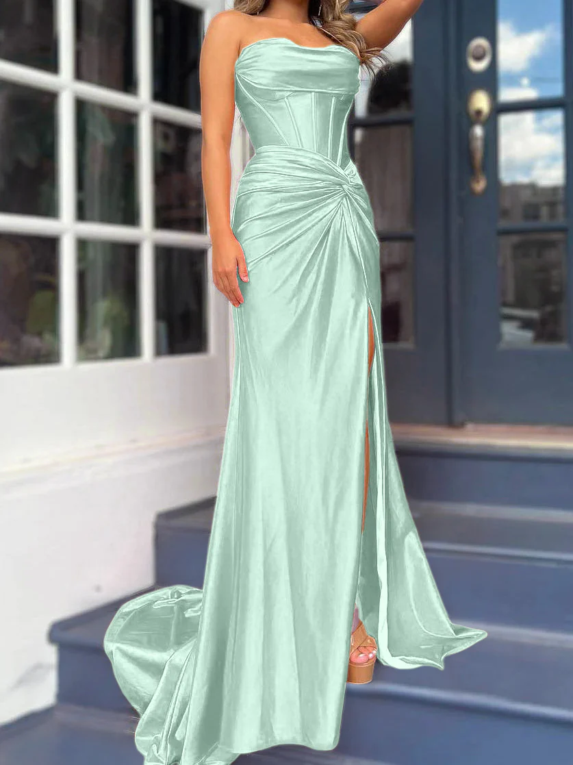 Sheath/Column Strapless Evening Dresses Sleeveless Floor-length With Split Side - Image 23