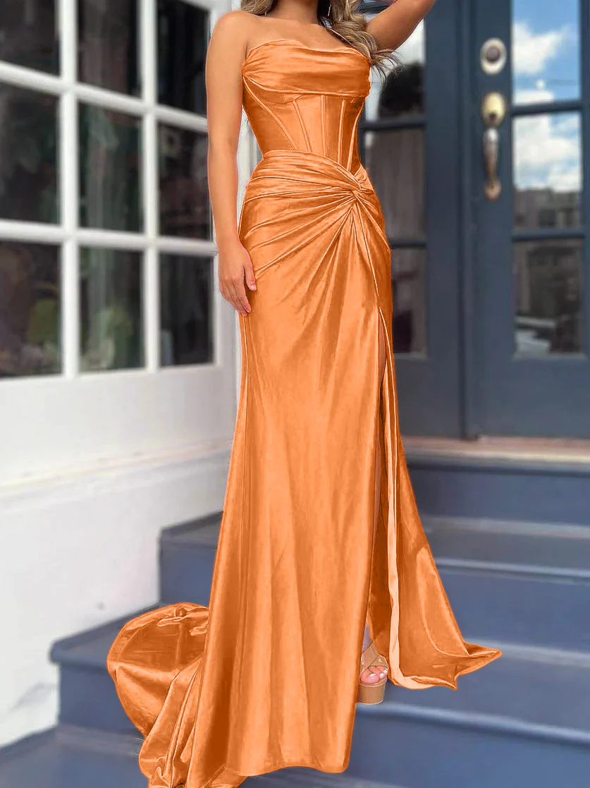 Sheath/Column Strapless Evening Dresses Sleeveless Floor-length With Split Side - Image 25