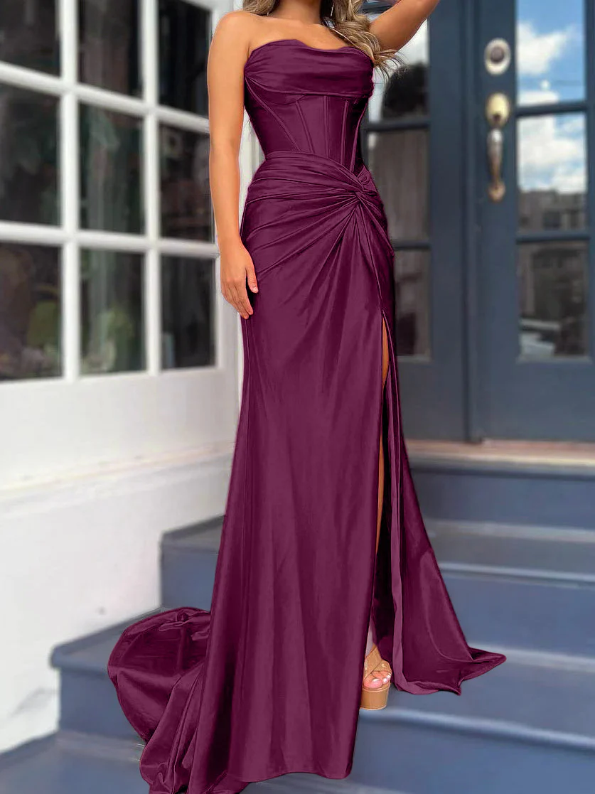 Sheath/Column Strapless Evening Dresses Sleeveless Floor-length With Split Side - Image 26