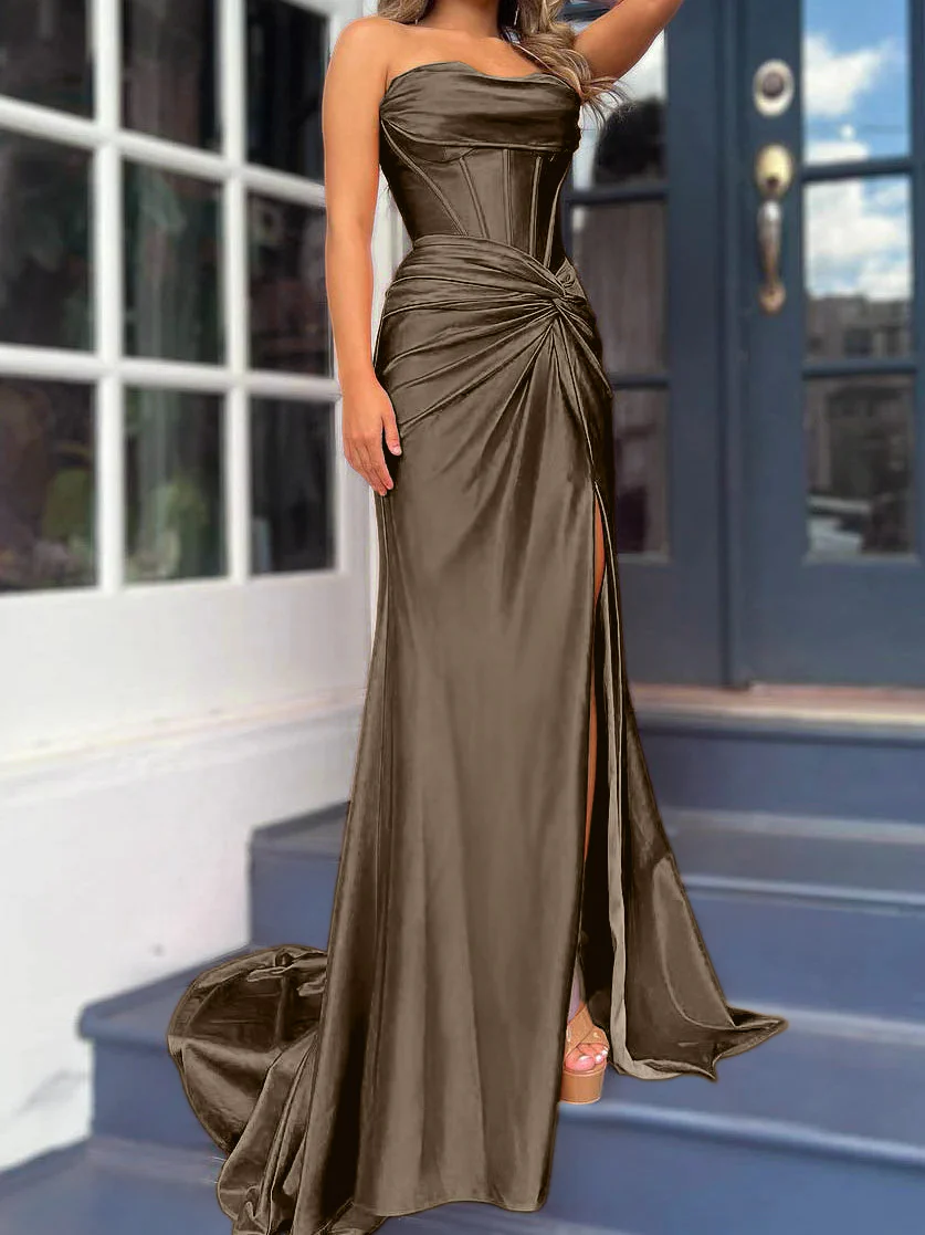 Sheath/Column Strapless Evening Dresses Sleeveless Floor-length With Split Side - Image 7