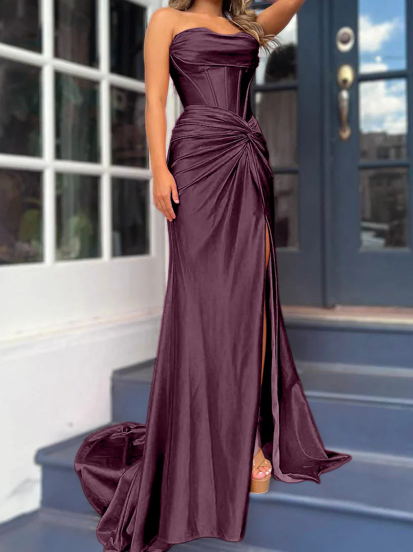 Sheath/Column Strapless Evening Dresses Sleeveless Floor-length With Split Side - Image 8