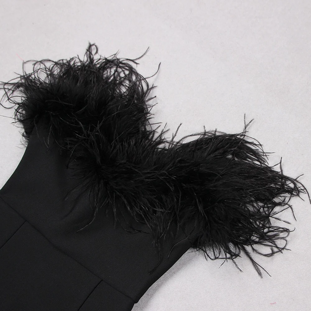 Sheath/Column Strapless Sleeveless Ankle-Length Evening Dresses with Slit & Feathers - Image 5