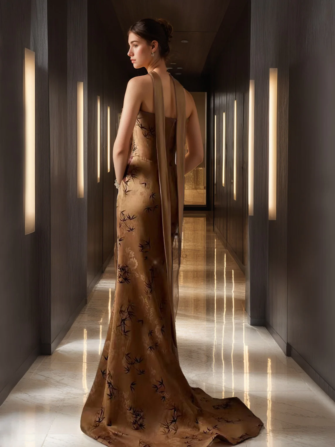 Sheath/Column Strapless Sleeveless Ruched Sweep Train Evening Dresses with Draped scarf - Image 2