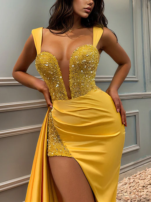 Sheath/Column Sweetheart Evening Dresses Floor-length Long Prom Party Dress With Split Side - Image 2