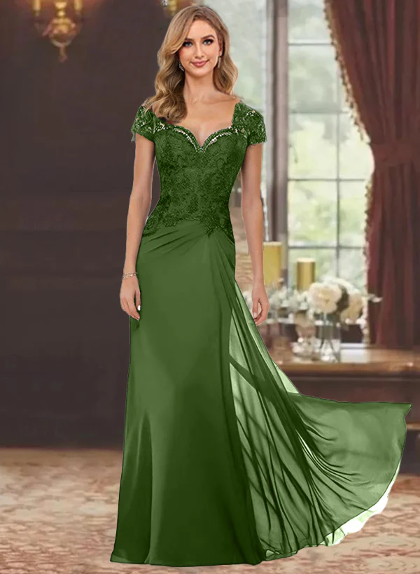 Sheath/Column Sweetheart Short Sleeves Floor-Length Mother of the Bride Dresses with Appliques Lace & Sequins - Image 50