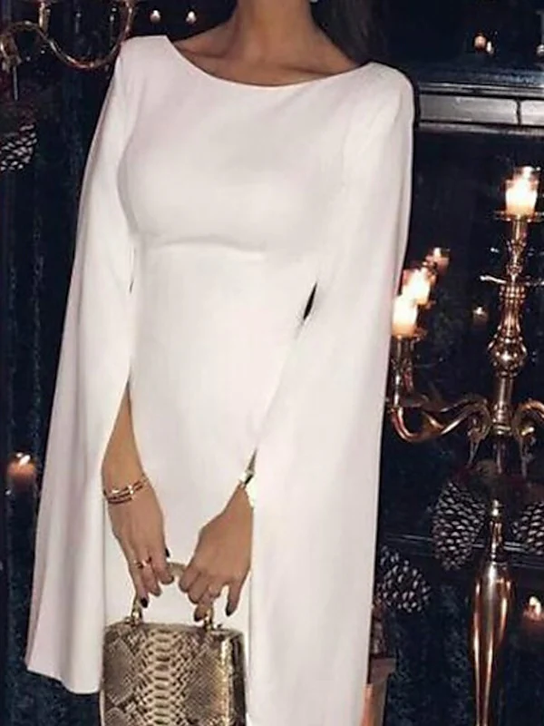 Sheath/Column Tea-Length Jewel Neck Long Sleeve Cocktail Dresses - Image 3