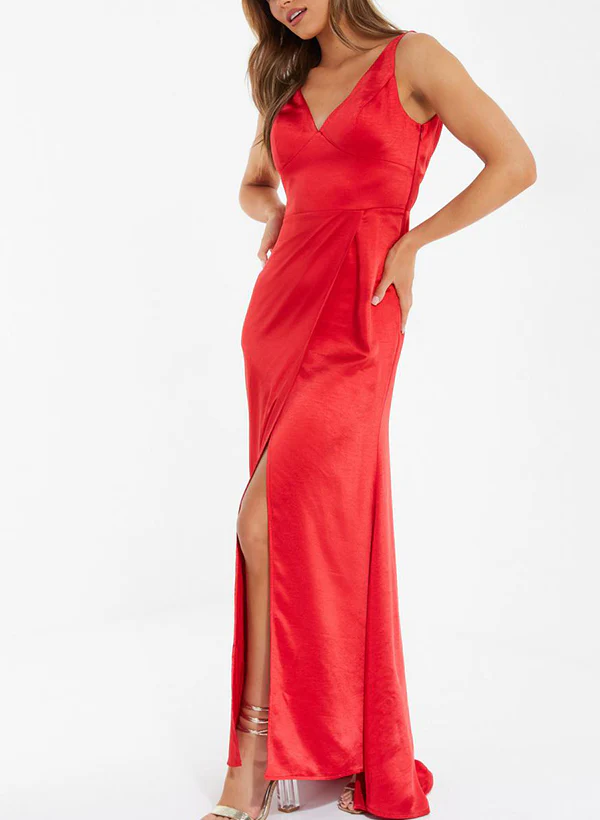 Sheath/Column V-Neck Floor-length Long Bridesmaid Dresses With Split Side - Image 4