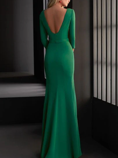 Sheath/Column V-Neck Evening Dresses Floor-length Prom Party Dress with Split Side - Image 2