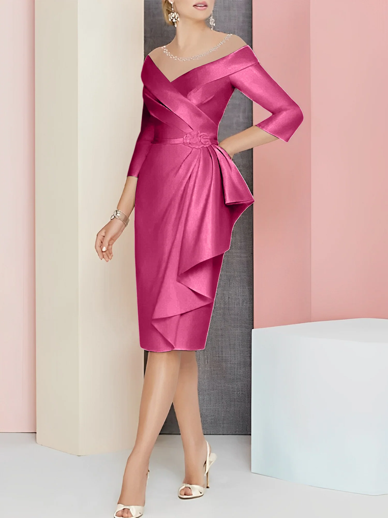 Sheath/Column V-Neck Knee-Length Mother of the Bride Dresses - Image 28