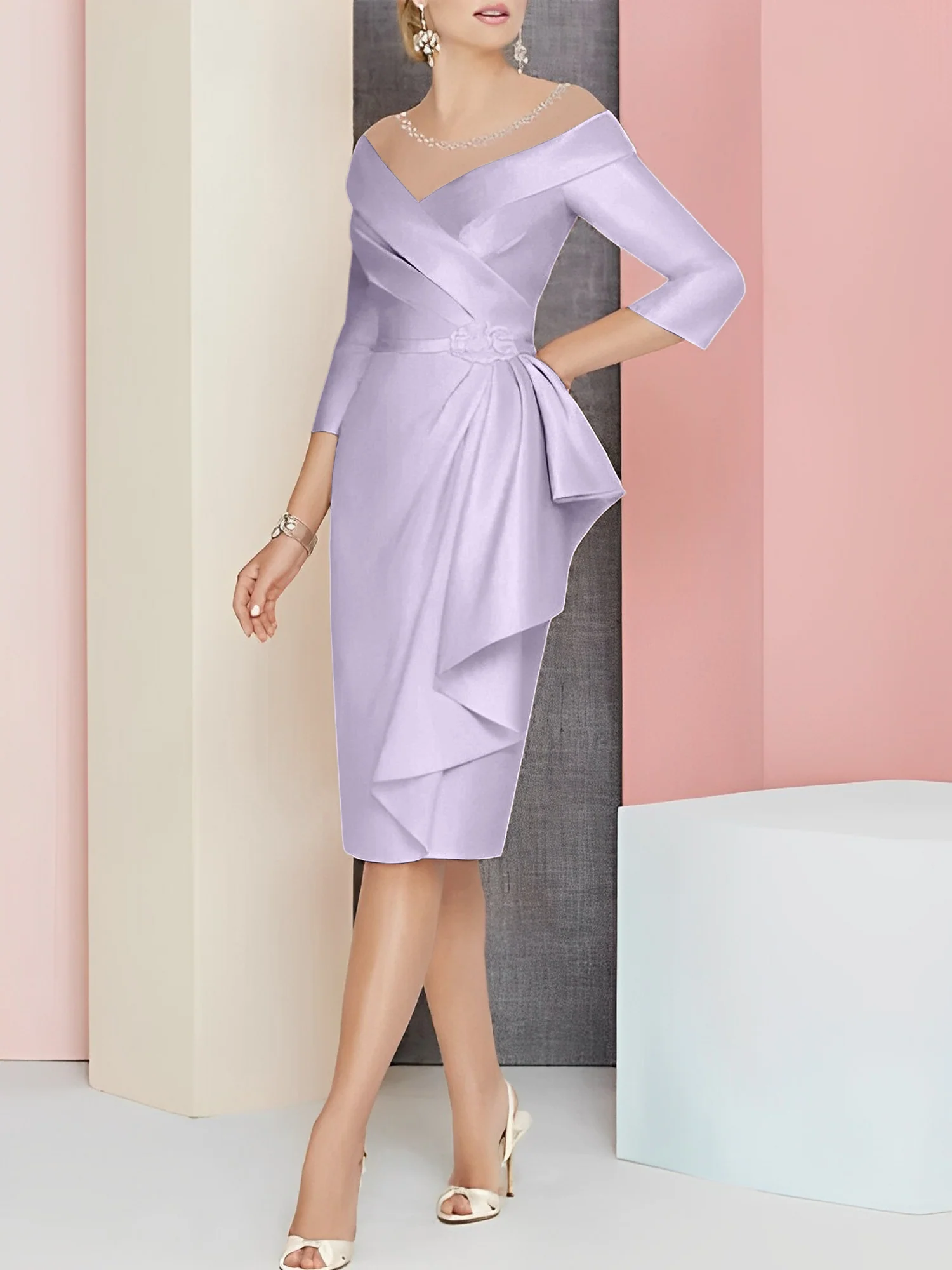 Sheath/Column V-Neck Knee-Length Mother of the Bride Dresses - Image 38