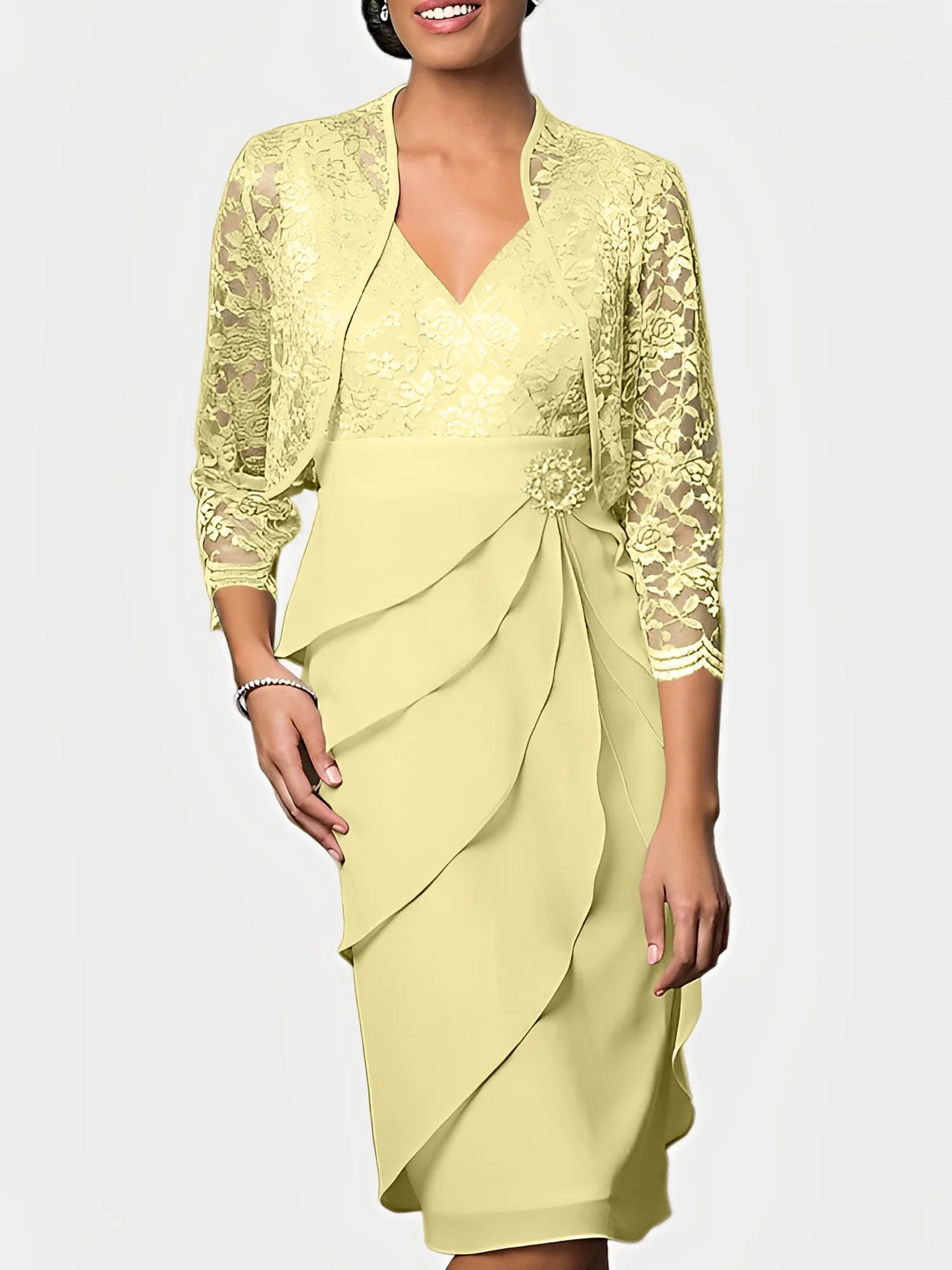 Sheath/Column V-Neck Knee-Length Mother of the Bride Dresses - Image 11
