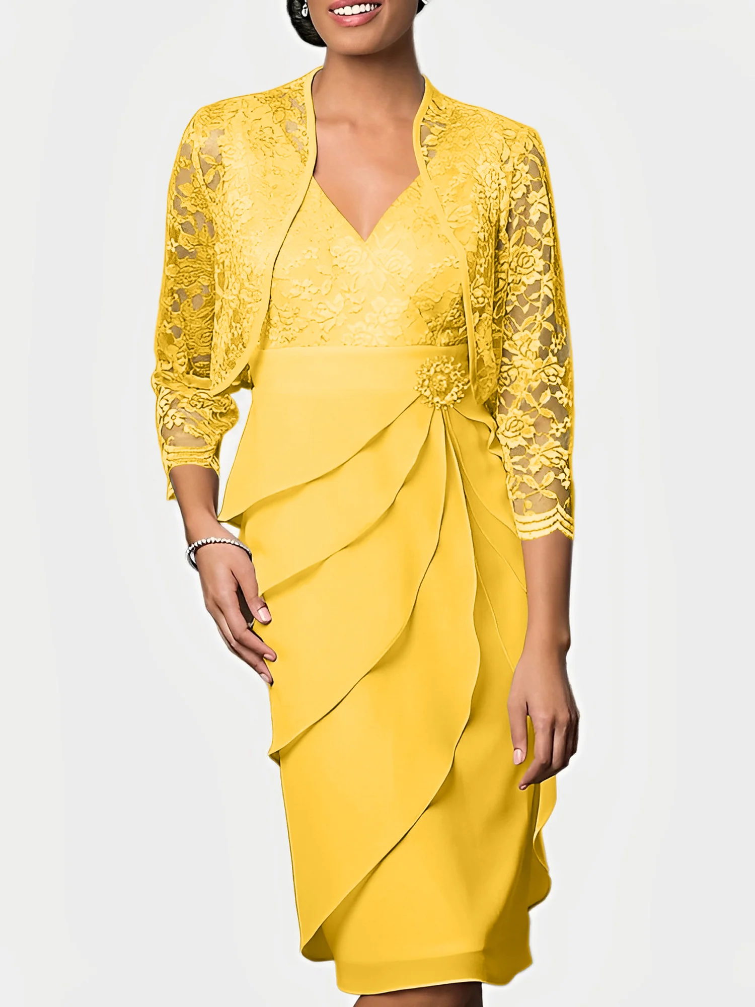 Sheath/Column V-Neck Knee-Length Mother of the Bride Dresses - Image 25