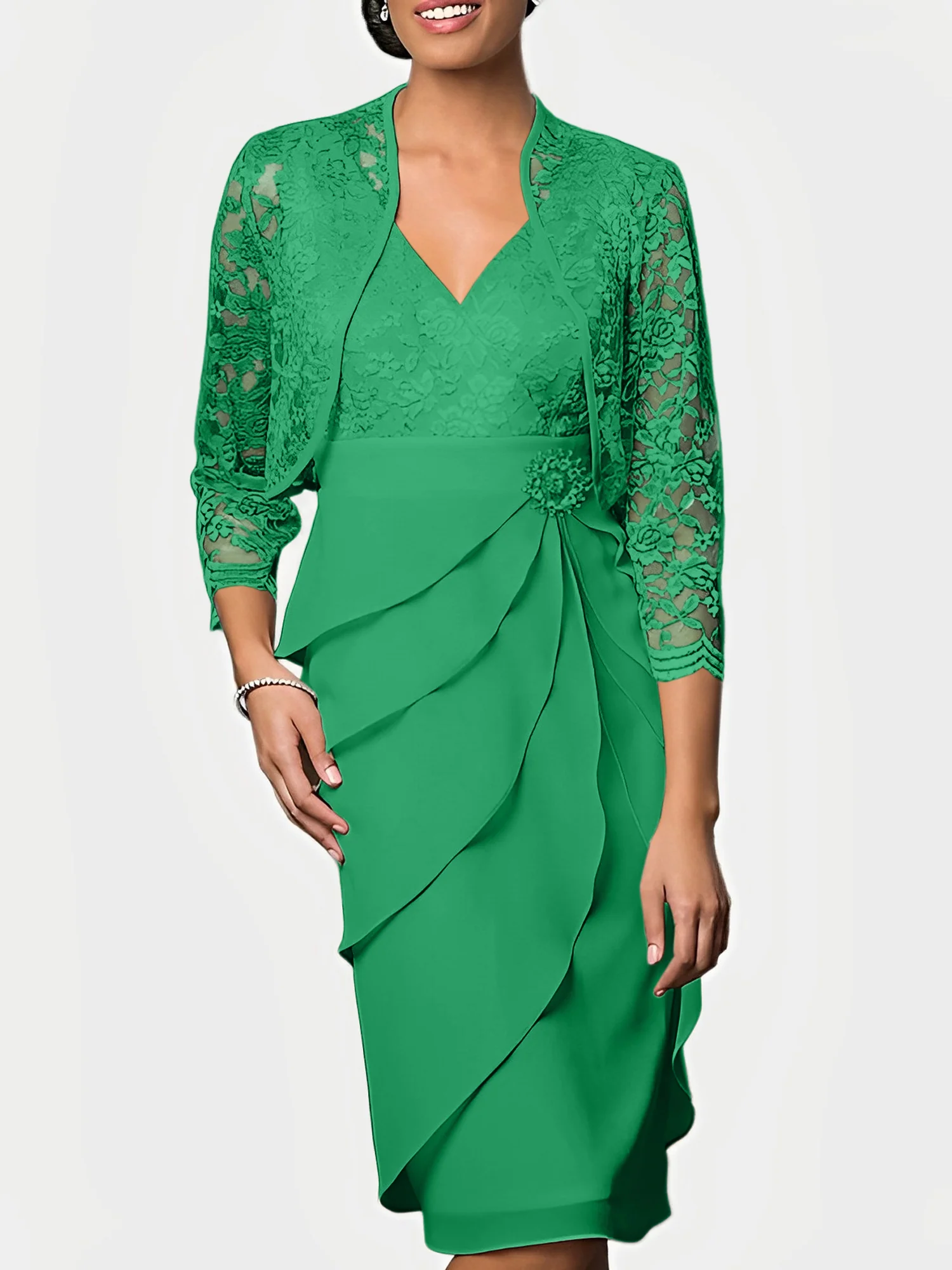 Sheath/Column V-Neck Knee-Length Mother of the Bride Dresses - Image 28