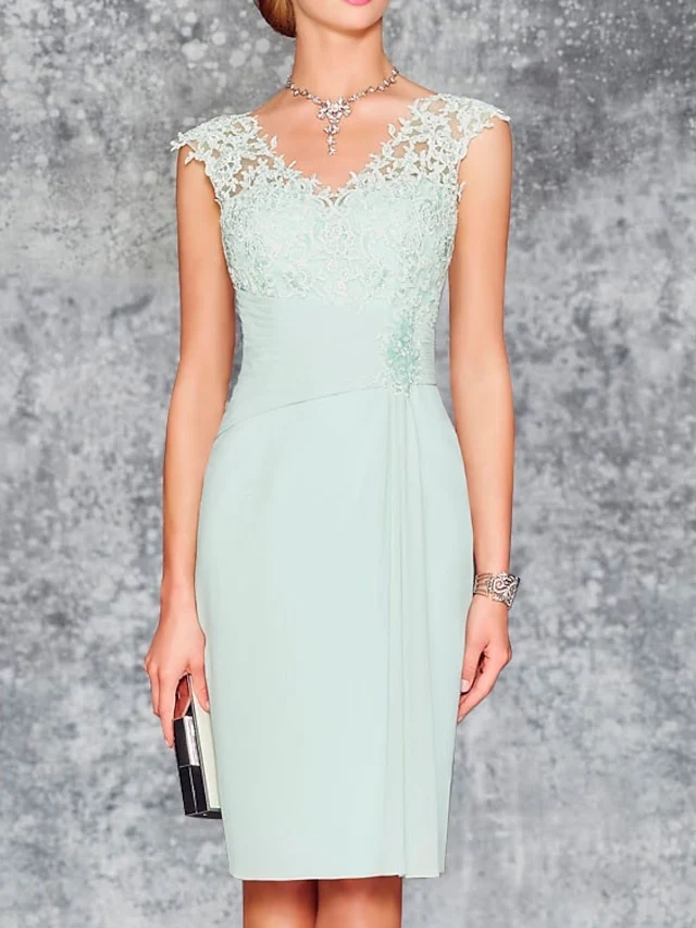 Sheath/Column V-Neck Knee-Length Mother of the Bride Dresses - Image 2