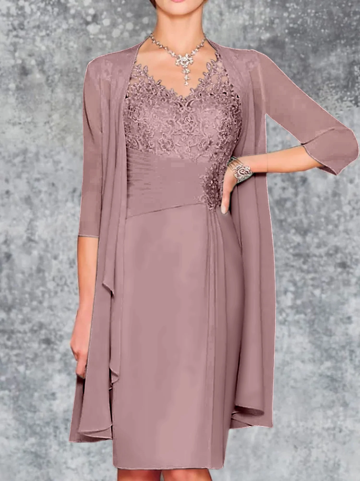 Sheath/Column V-Neck Knee-Length Mother of the Bride Dresses - Image 40