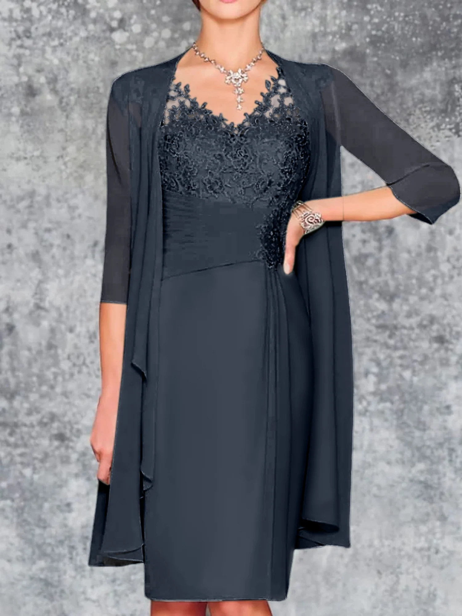 Sheath/Column V-Neck Knee-Length Mother of the Bride Dresses - Image 45