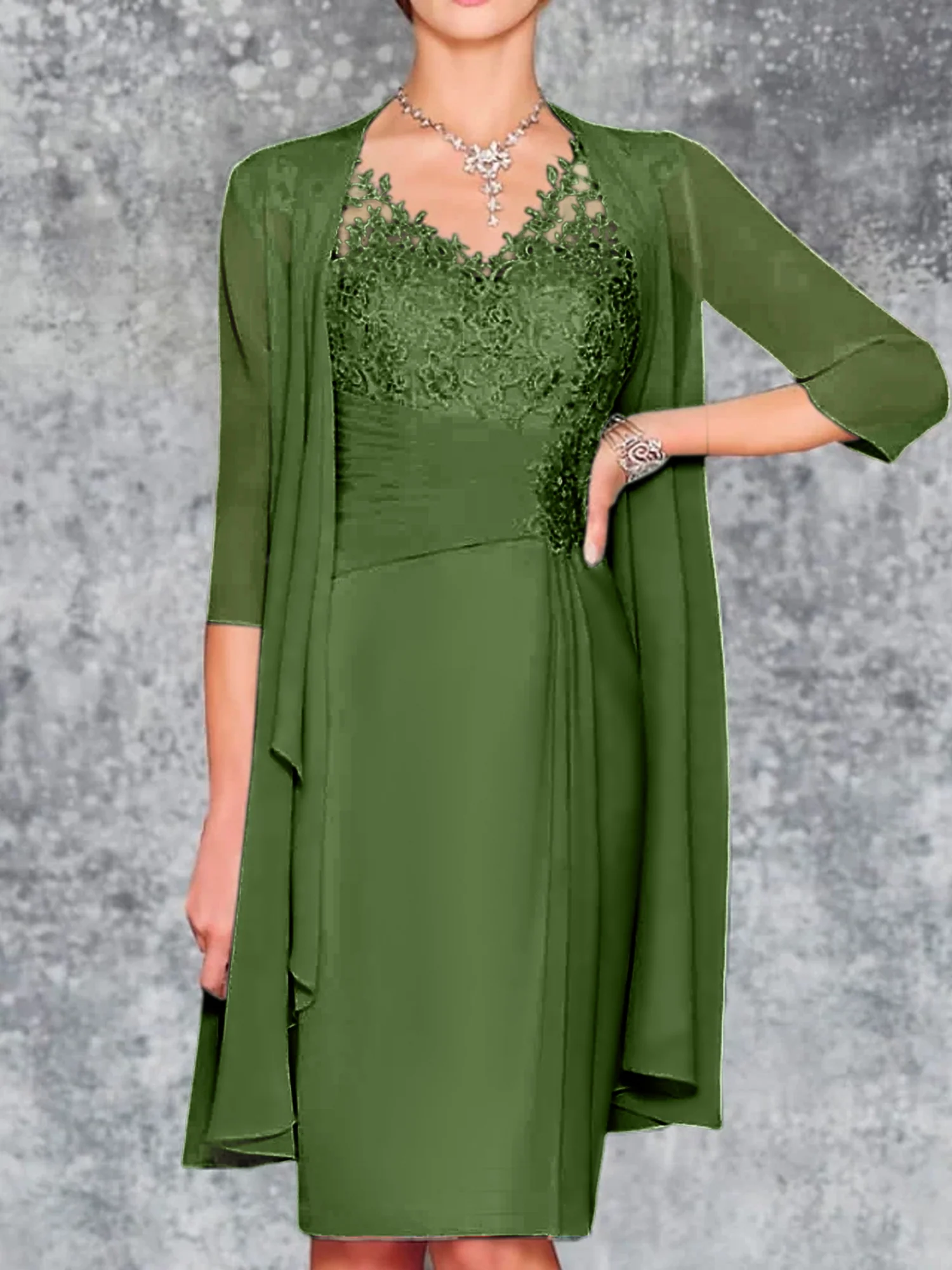 Sheath/Column V-Neck Knee-Length Mother of the Bride Dresses - Image 47