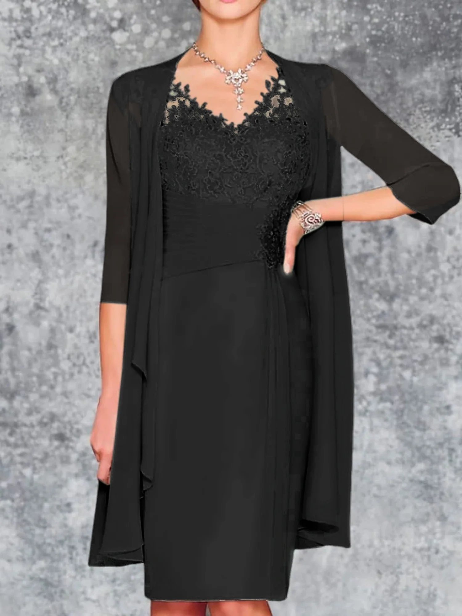 Sheath/Column V-Neck Knee-Length Mother of the Bride Dresses - Image 6