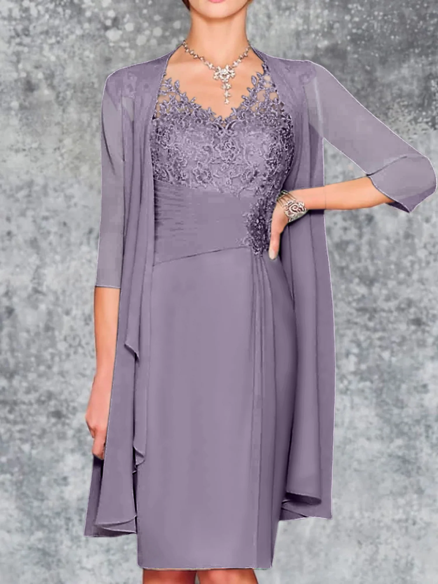 Sheath/Column V-Neck Knee-Length Mother of the Bride Dresses - Image 71