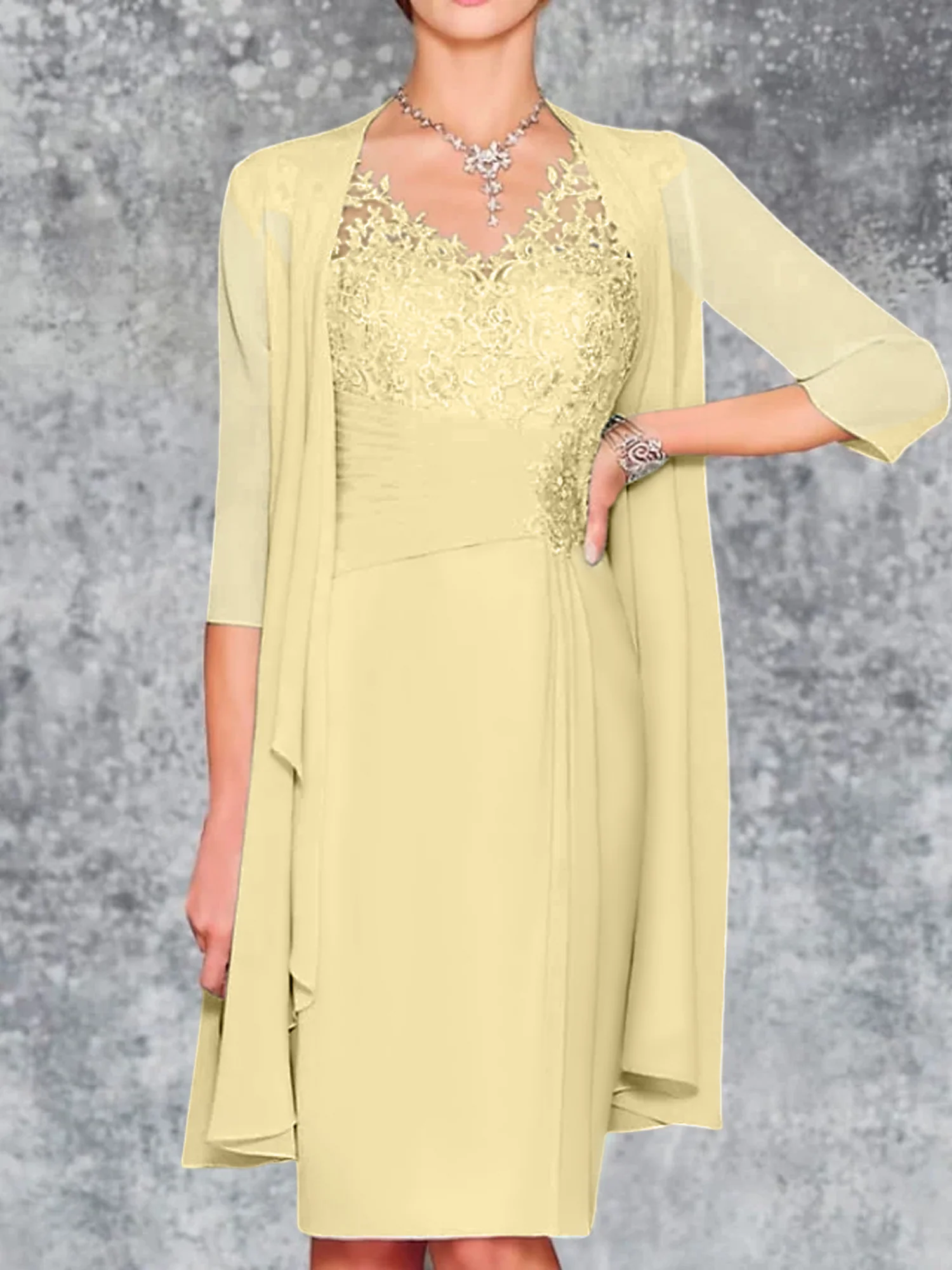 Sheath/Column V-Neck Knee-Length Mother of the Bride Dresses - Image 72