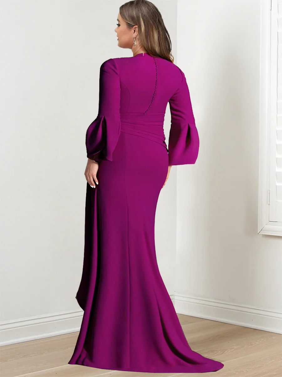 Sheath/Column V-Neck Long Sleeves Floor-Length Mother of the Bride Dresses With Split Side - Image 4