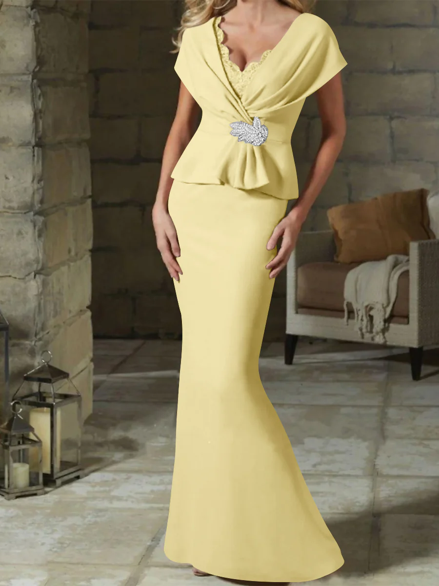 Sheath/Column V-Neck Mother of the Bride Dresses with Belt - Image 14