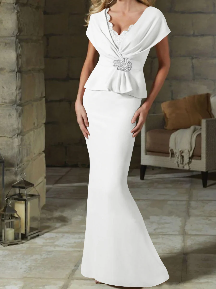 Sheath/Column V-Neck Mother of the Bride Dresses with Belt - Image 19