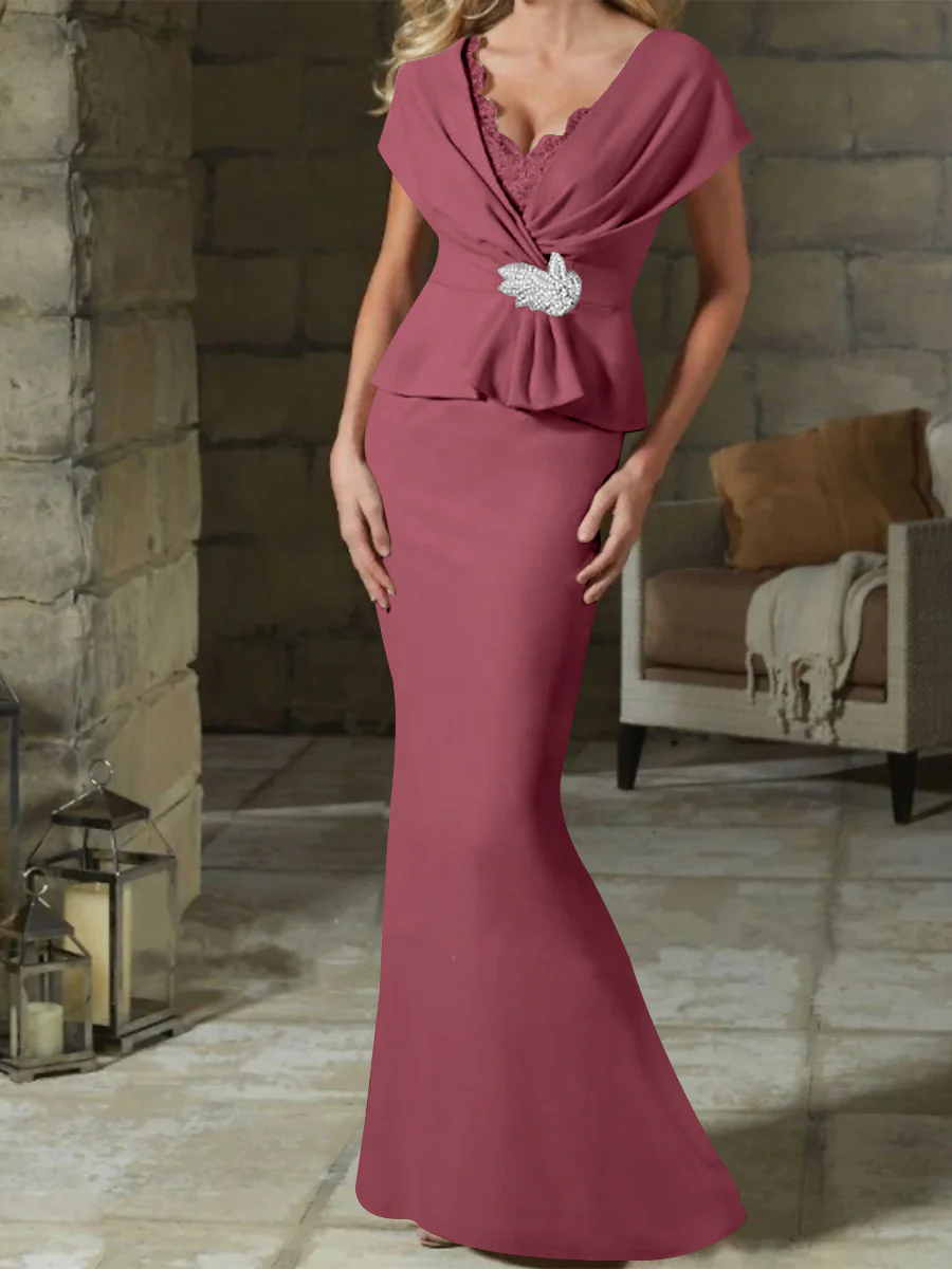 Sheath/Column V-Neck Mother of the Bride Dresses with Belt - Image 27