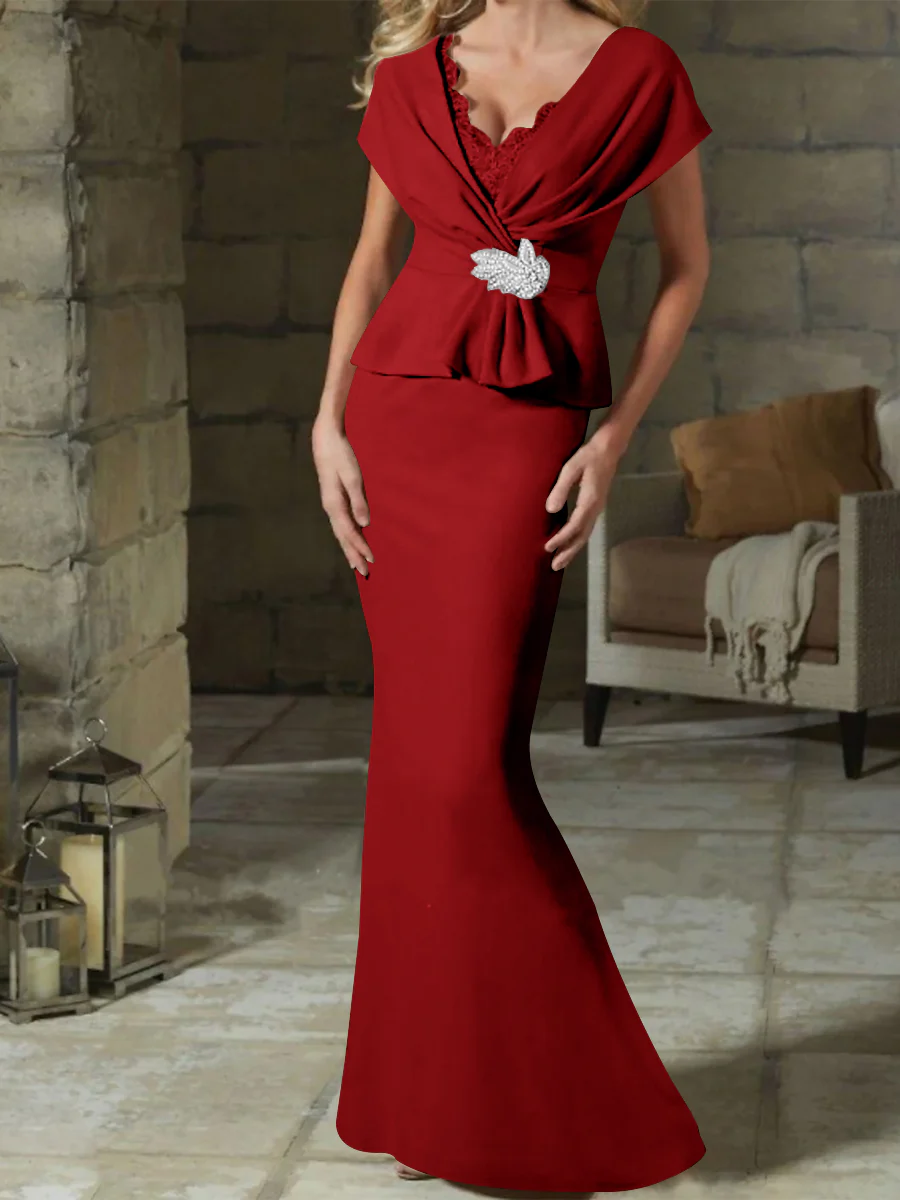 Sheath/Column V-Neck Mother of the Bride Dresses with Belt - Image 31