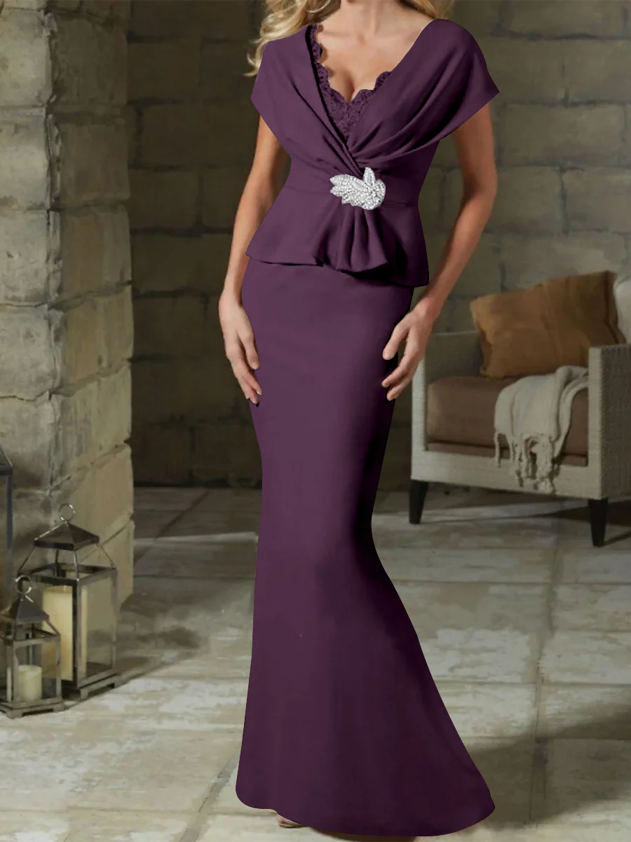 Sheath/Column V-Neck Mother of the Bride Dresses with Belt - Image 35