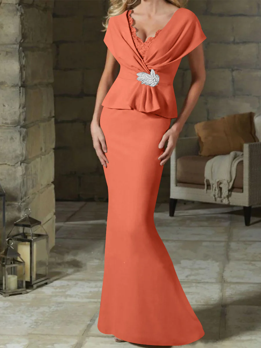 Sheath/Column V-Neck Mother of the Bride Dresses with Belt - Image 44