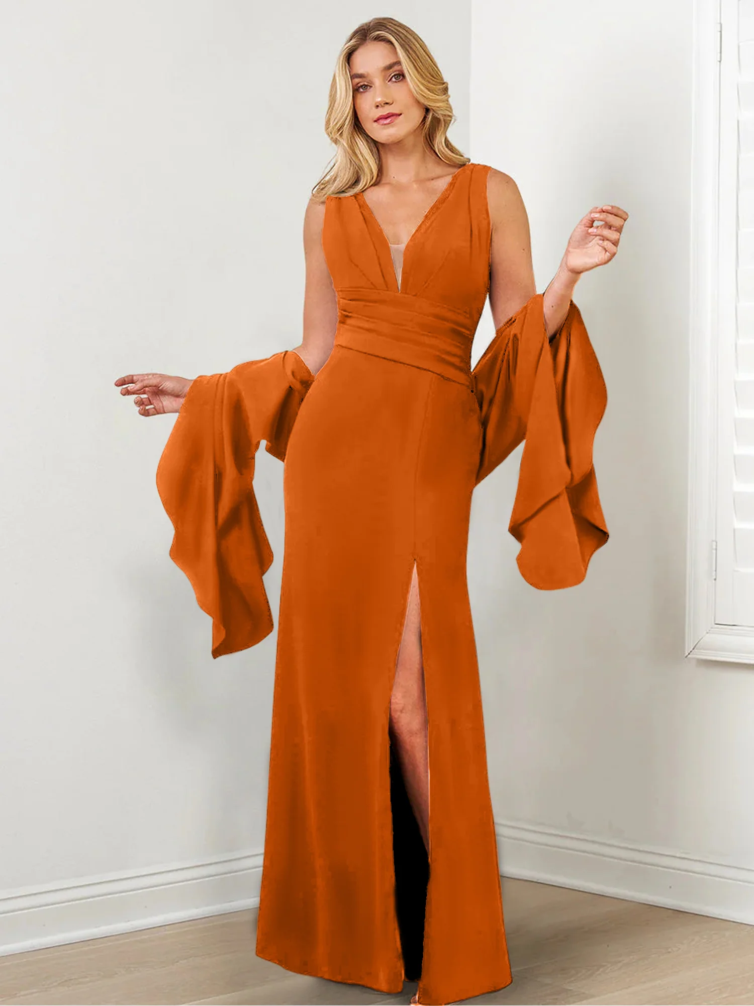 Sheath/Column V-Neck Mother of the Bride Dresses with Wraps & Split Side - Image 27