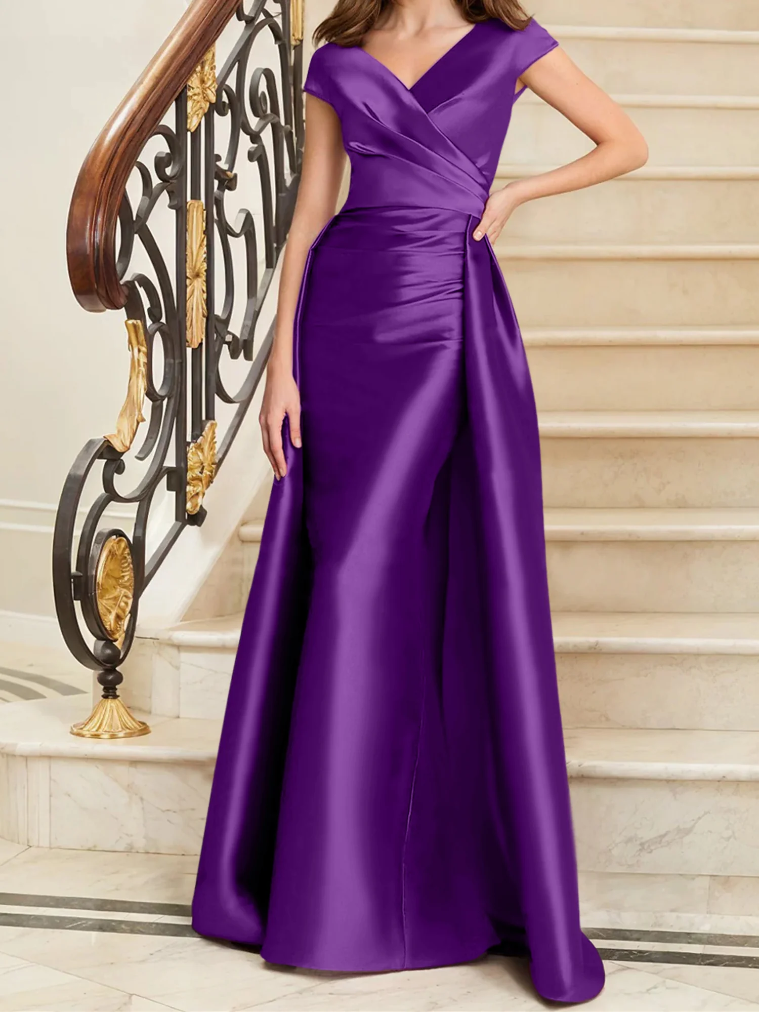 Sheath/Column V-Neck Sleeveless Satin Mother Of The Bride Dresses - Image 43