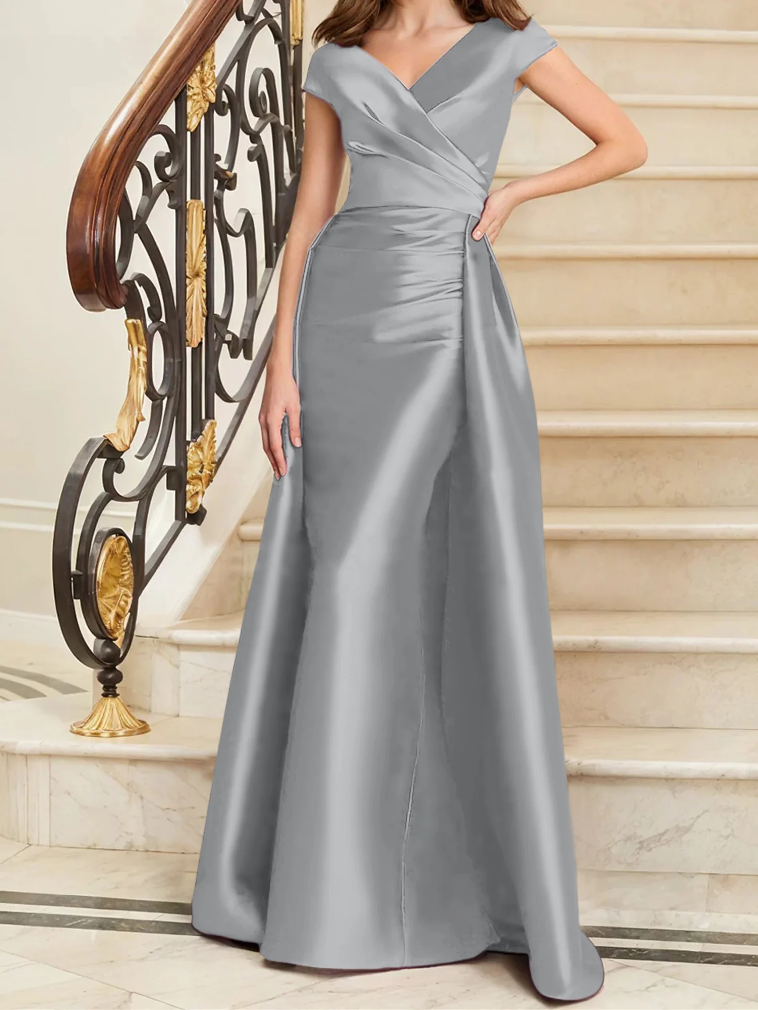 Sheath/Column V-Neck Sleeveless Satin Mother Of The Bride Dresses - Image 49