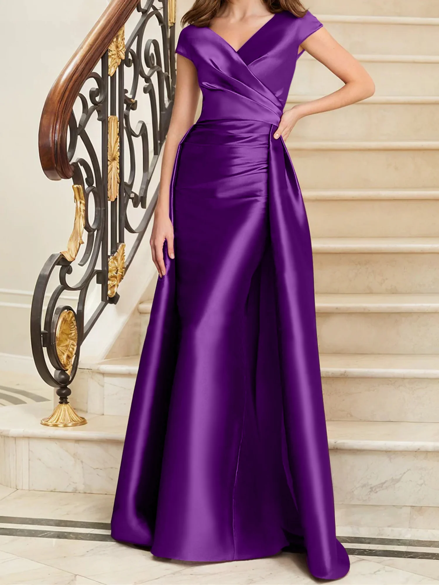 Sheath/Column V-Neck Sleeveless Satin Mother Of The Bride Dresses - Image 62