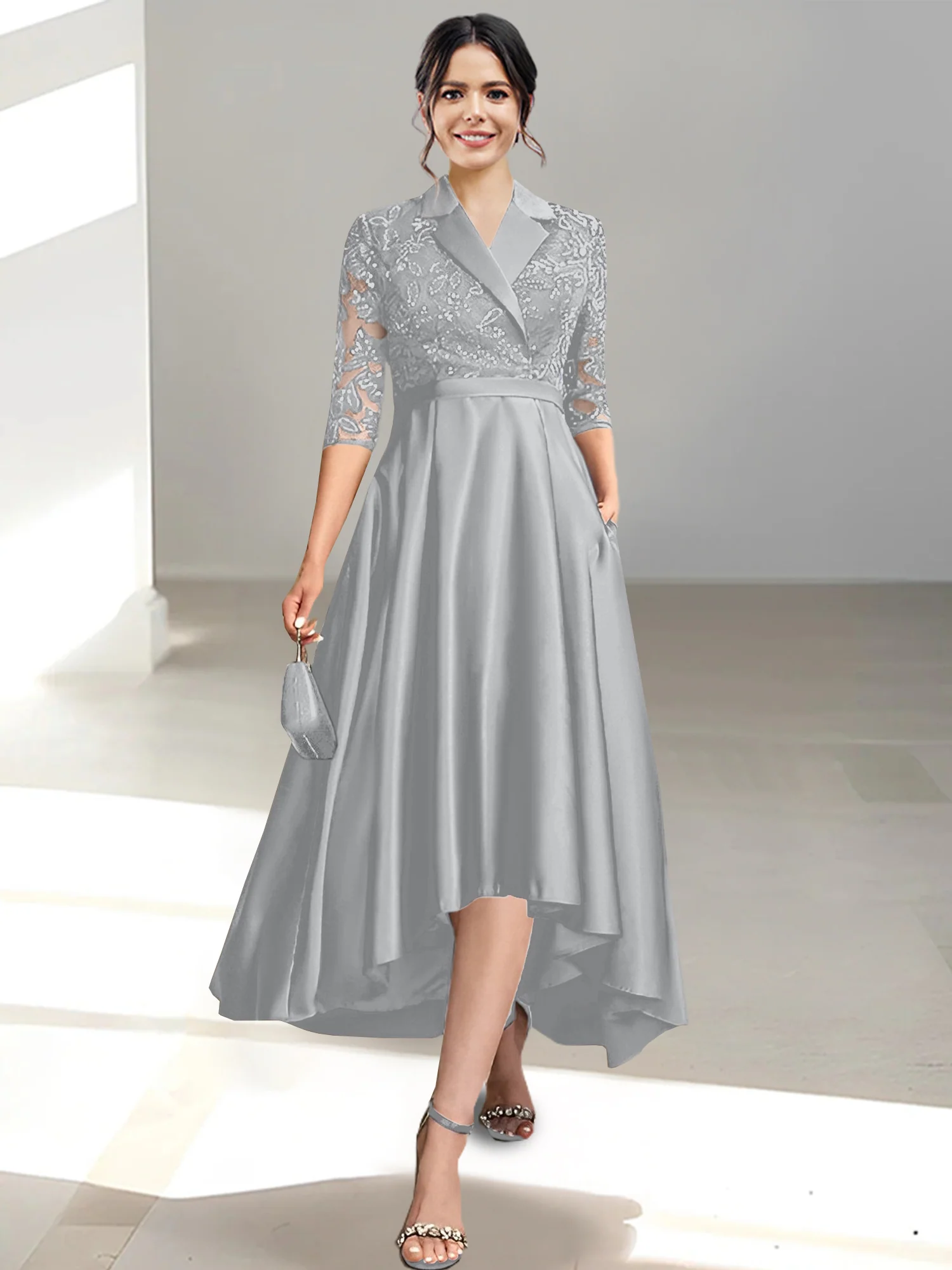 Sheath/Column V-Neck Tea-Length Mother of the Bride Dresses - Image 11