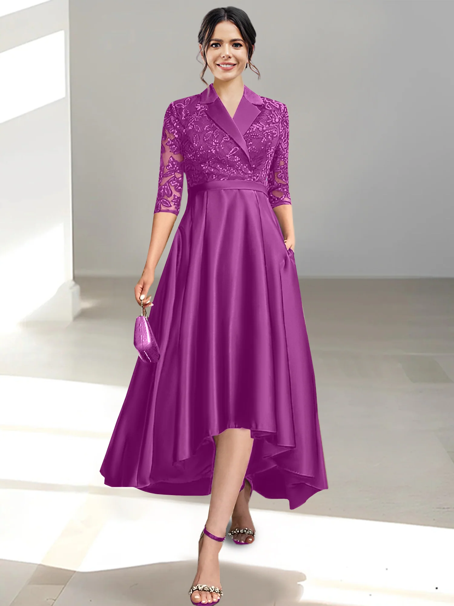 Sheath/Column V-Neck Tea-Length Mother of the Bride Dresses - Image 33