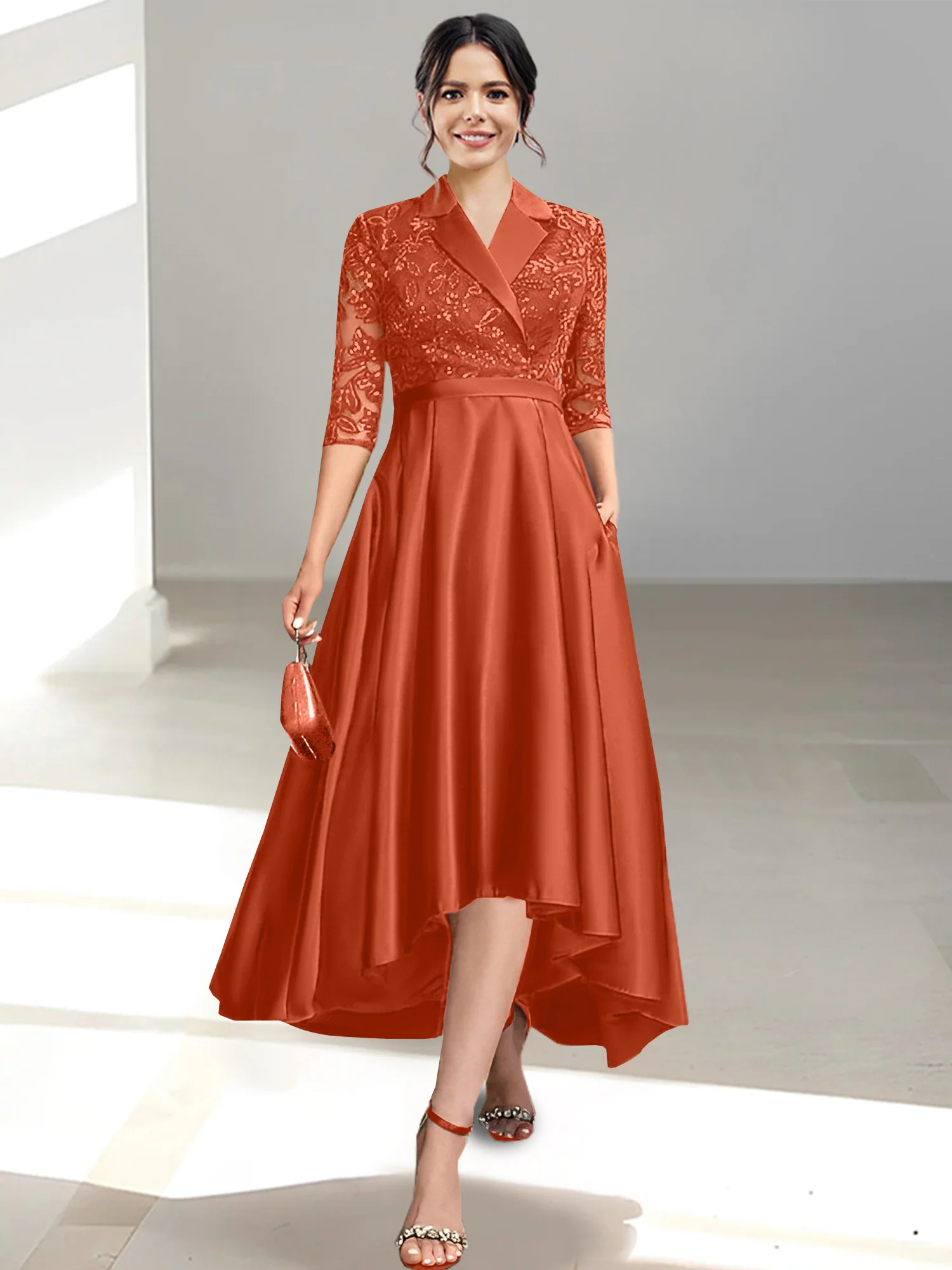 Sheath/Column V-Neck Tea-Length Mother of the Bride Dresses - Image 49