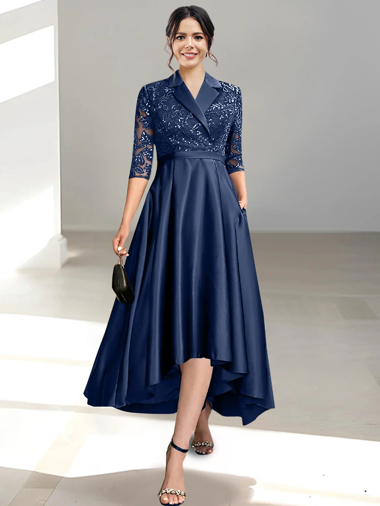 Sheath/Column V-Neck Tea-Length Mother of the Bride Dresses - Image 52
