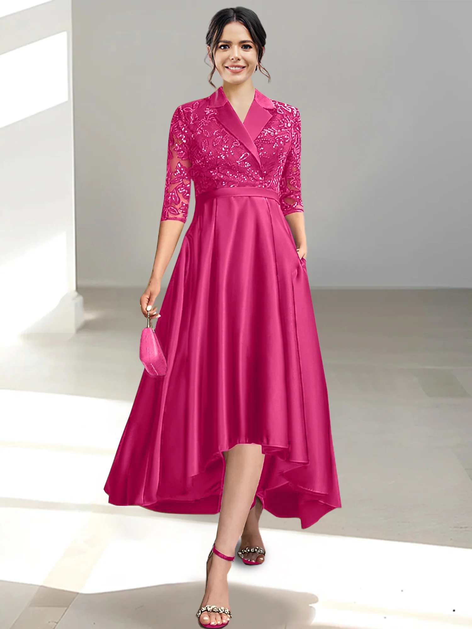 Sheath/Column V-Neck Tea-Length Mother of the Bride Dresses - Image 59