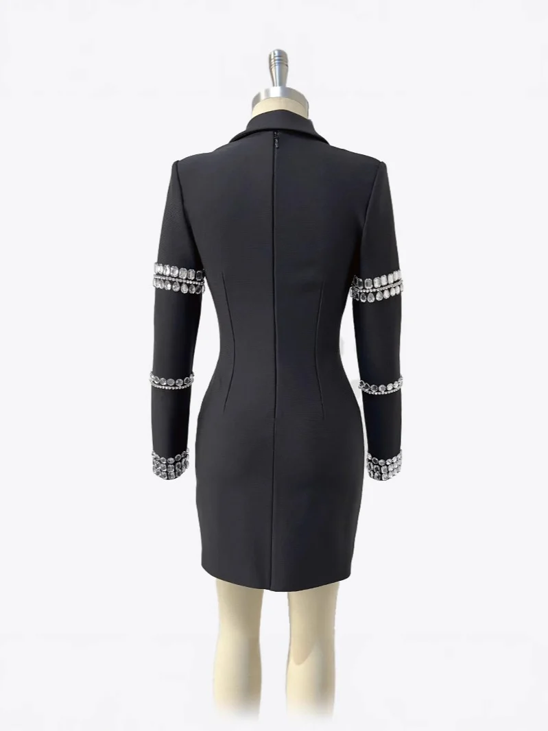 Sheath/Column V-Neck Women's Suits Long Sleeves Party Knee-Length Stretch Satin - Image 2