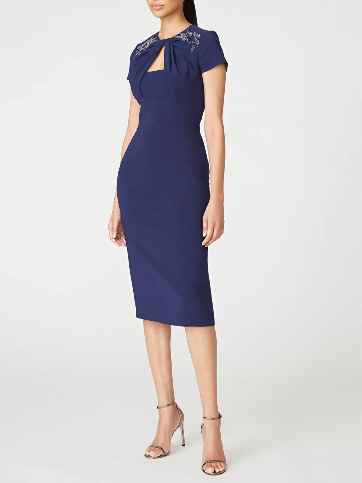 Sheath/Column Off-the-Shoulder Short Sleeves Tea-Length Mother Of The Bride Dresses with Ruffles - Image 4