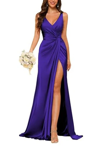 Sheath V-Neck Sleeveless Floor-Length Bridesmaid Dress with Ruched - Image 29