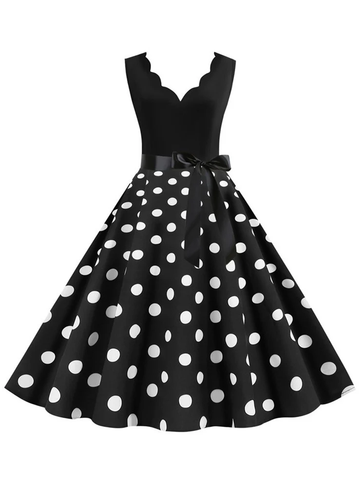 Short/Mini Cotton Blend V-Neck Sleeveless Printing Women's Vintage Dresses