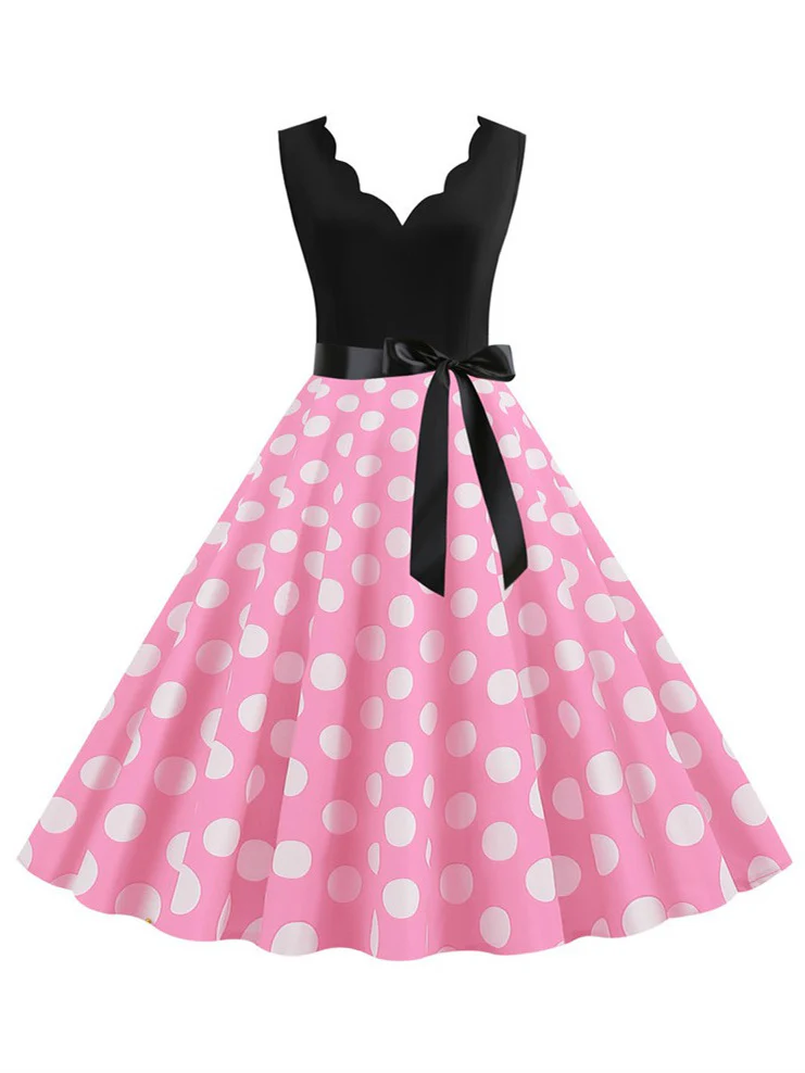 Short/Mini Cotton Blend V-Neck Sleeveless Printing Women's Vintage Dresses - Image 10