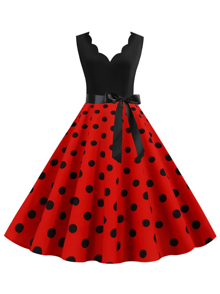 Short/Mini Cotton Blend V-Neck Sleeveless Printing Women's Vintage Dresses - Image 11