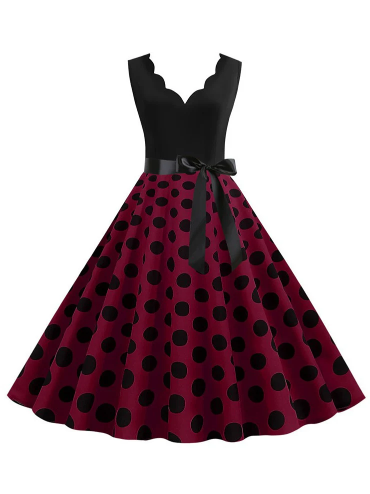 Short/Mini Cotton Blend V-Neck Sleeveless Printing Women's Vintage Dresses - Image 12